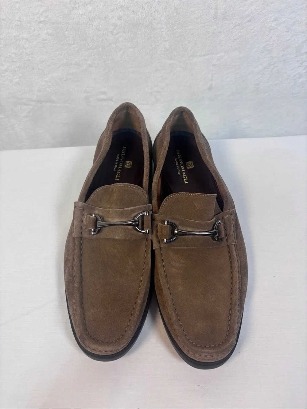 Bruno Magli Rocky Taupe Suede Horsebit Loafers Men Size 11 M Italy Slip On Shoe